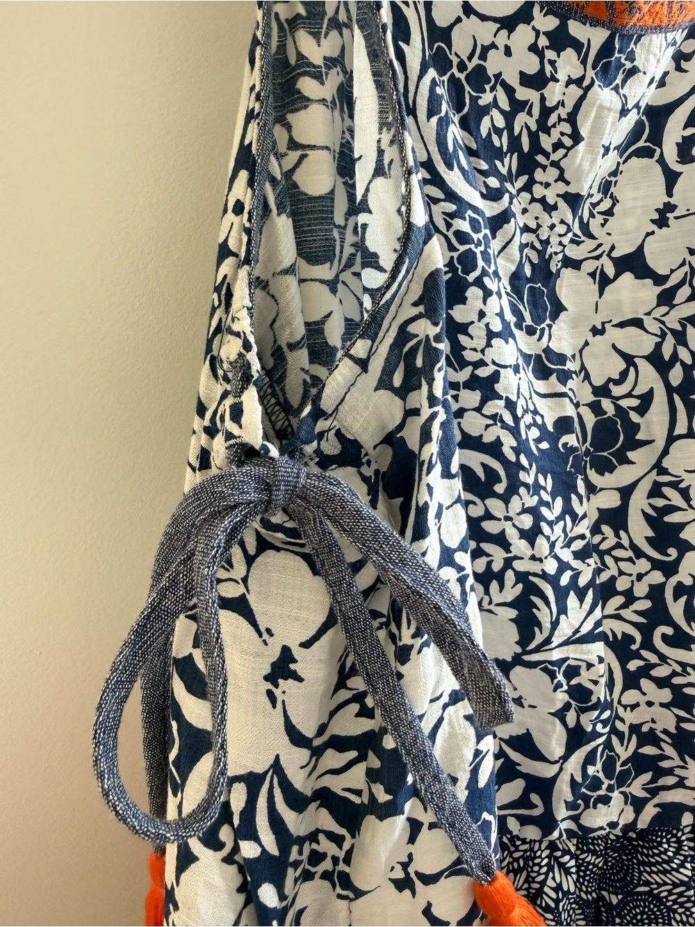 THML Navy Blue White and Orange Floral Halter Tank Top - Picture 8 of 12
